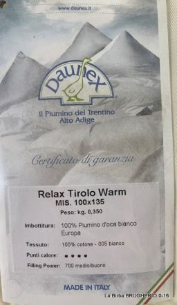 PIUMINO DAUNEX RELAX TIROLO WARM 100X135