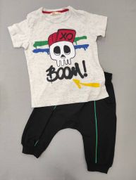 PANTALONI NERI CROPPED CAVALLO BASSO  + T-SHIRT MUSHI DENO KIDS